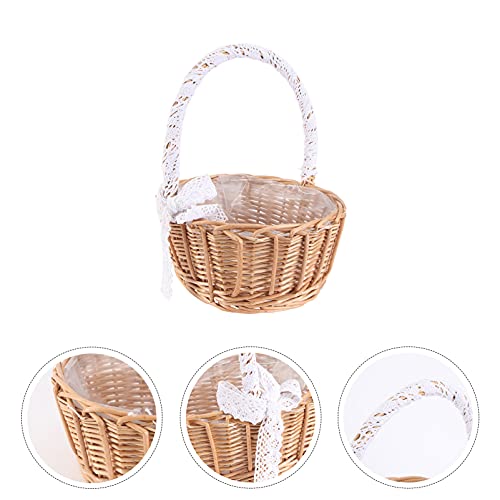 Hemoton Fruit Vegetable Storage Basket Wicker Rattan Flower Basket Willow Handwoven Flower Girl Baskets for Farmhouse Wedding Table Centerpiece Rustic Courtyard Indoor Decor 25x20cm