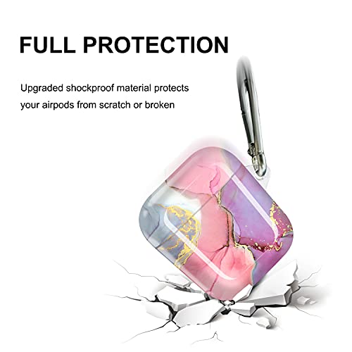 JIAXIUFEN AirPods Case Cover Gold Sparkle Glitter Marble Design Cute Full Protective Silicone TPU Skin Accessories for Women Girl with Keychain for AirPods 2 & 1 Charging Case - Pink Purple