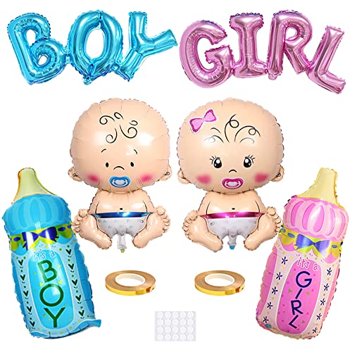 Xihuimay 6pcs Baby Boy Girl Party Balloons Helium Balloon Gender Reveal Balloon Baby Boy/Girl Blue/Pink Bottle Boy/Girl Letter Foil Balloon for It is a Boy/Girl Baby Shower Birthday Party Decoration