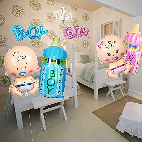 Xihuimay 6pcs Baby Boy Girl Party Balloons Helium Balloon Gender Reveal Balloon Baby Boy/Girl Blue/Pink Bottle Boy/Girl Letter Foil Balloon for It is a Boy/Girl Baby Shower Birthday Party Decoration