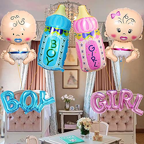 Xihuimay 6pcs Baby Boy Girl Party Balloons Helium Balloon Gender Reveal Balloon Baby Boy/Girl Blue/Pink Bottle Boy/Girl Letter Foil Balloon for It is a Boy/Girl Baby Shower Birthday Party Decoration