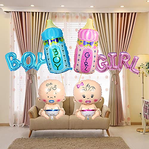 Xihuimay 6pcs Baby Boy Girl Party Balloons Helium Balloon Gender Reveal Balloon Baby Boy/Girl Blue/Pink Bottle Boy/Girl Letter Foil Balloon for It is a Boy/Girl Baby Shower Birthday Party Decoration