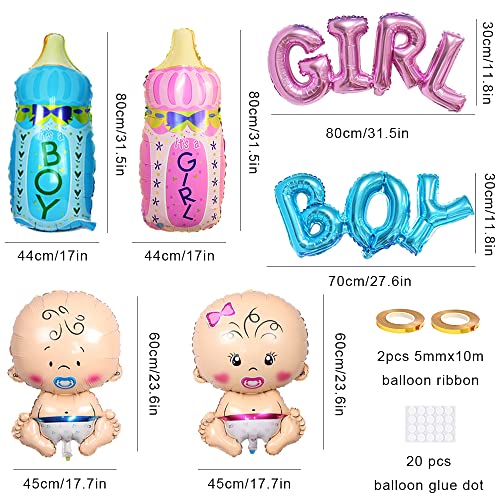 Xihuimay 6pcs Baby Boy Girl Party Balloons Helium Balloon Gender Reveal Balloon Baby Boy/Girl Blue/Pink Bottle Boy/Girl Letter Foil Balloon for It is a Boy/Girl Baby Shower Birthday Party Decoration