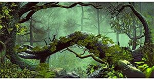 awert 72x18 inches foggy forest terrarium background stone green tree tropical reptile habitat background rainforest aquarium background durable polyester background