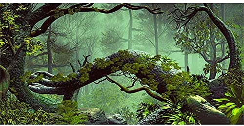 AWERT 72x18 inches Foggy Forest Terrarium Background Stone Green Tree Tropical Reptile Habitat Background Rainforest Aquarium Background Durable Polyester Background