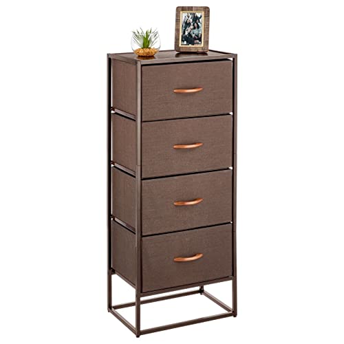 mDesign Storage Dresser Furniture Unit - Tall Standing Organizer Tower for Bedroom, Office, Living Room, and Closet - 4 Drawer Removable Fabric Bins - Espresso Brown