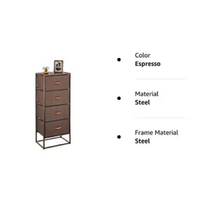 mDesign Storage Dresser Furniture Unit - Tall Standing Organizer Tower for Bedroom, Office, Living Room, and Closet - 4 Drawer Removable Fabric Bins - Espresso Brown