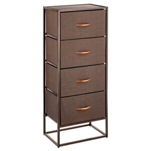 mDesign Storage Dresser Furniture Unit - Tall Standing Organizer Tower for Bedroom, Office, Living Room, and Closet - 4 Drawer Removable Fabric Bins - Espresso Brown