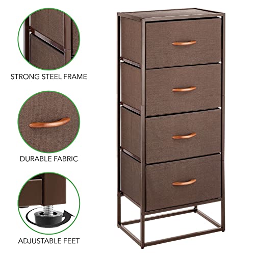 mDesign Storage Dresser Furniture Unit - Tall Standing Organizer Tower for Bedroom, Office, Living Room, and Closet - 4 Drawer Removable Fabric Bins - Espresso Brown