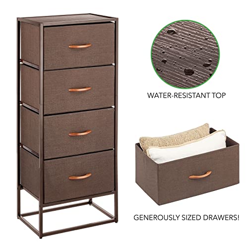 mDesign Storage Dresser Furniture Unit - Tall Standing Organizer Tower for Bedroom, Office, Living Room, and Closet - 4 Drawer Removable Fabric Bins - Espresso Brown