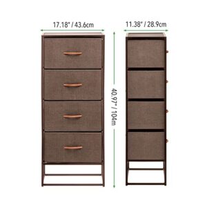 mDesign Storage Dresser Furniture Unit - Tall Standing Organizer Tower for Bedroom, Office, Living Room, and Closet - 4 Drawer Removable Fabric Bins - Espresso Brown