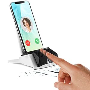 chikchat phone stand/tablet holder with silicone finger wiping mat | special phone holder for desk to keep your screen clean | great handy ipad & iphone stand for shower, cooking, painting and more