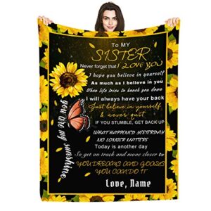 personalized custom name blanket love letter to my sister, butterfly sunflower customized blankets bed throws 50x60 inches