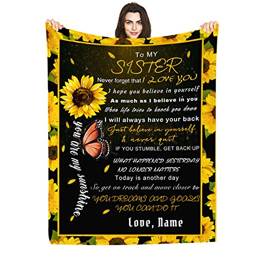 Personalized Custom Name Blanket Love Letter to My Sister, Butterfly Sunflower Customized Blankets Bed Throws 50x60 Inches