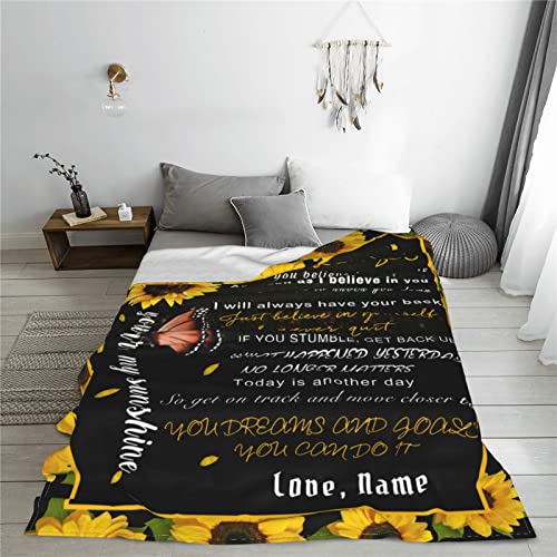 Personalized Custom Name Blanket Love Letter to My Sister, Butterfly Sunflower Customized Blankets Bed Throws 50x60 Inches