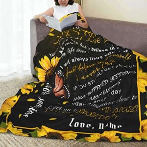 Personalized Custom Name Blanket Love Letter to My Sister, Butterfly Sunflower Customized Blankets Bed Throws 50x60 Inches