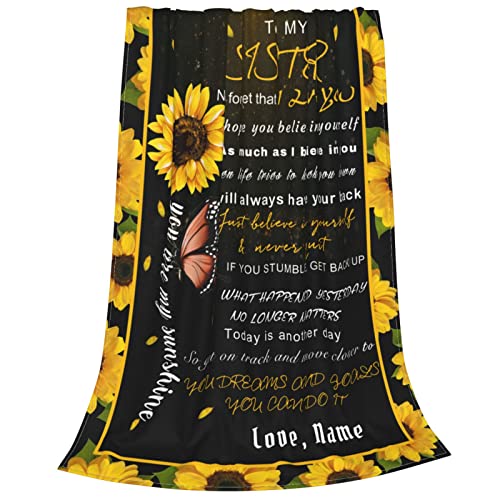 Personalized Custom Name Blanket Love Letter to My Sister, Butterfly Sunflower Customized Blankets Bed Throws 50x60 Inches