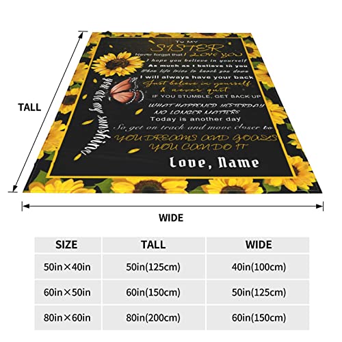 Personalized Custom Name Blanket Love Letter to My Sister, Butterfly Sunflower Customized Blankets Bed Throws 50x60 Inches
