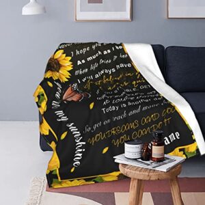 Personalized Custom Name Blanket Love Letter to My Sister, Butterfly Sunflower Customized Blankets Bed Throws 50x60 Inches