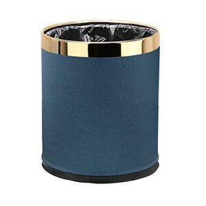 luxury metal waste bin 10l, open top double layer trash can floor standing with faux leather covered - waste basket dust bins for kitchen bathroom hotel office (sky blue)