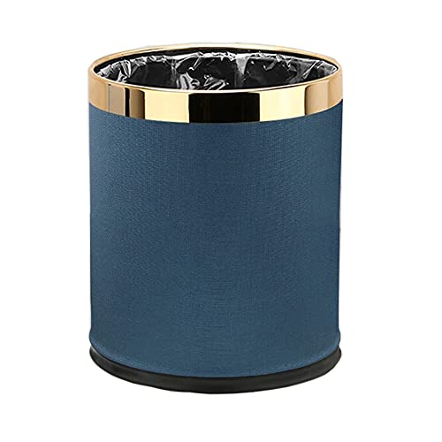 Luxury Metal Waste Bin 10L, Open Top Double Layer Trash Can Floor Standing with Faux Leather Covered - Waste basket Dust Bins for Kitchen Bathroom Hotel Office (Sky Blue)