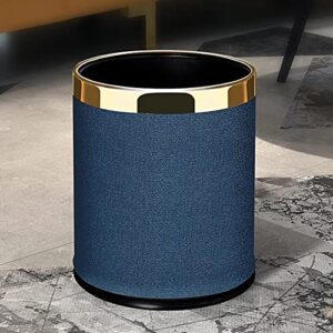 Luxury Metal Waste Bin 10L, Open Top Double Layer Trash Can Floor Standing with Faux Leather Covered - Waste basket Dust Bins for Kitchen Bathroom Hotel Office (Sky Blue)