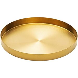 Exxacttorch 12 Inch Gold Round Metal Decorative Tray Stainless Steel Golden Serving Tray Brass Circle Table Platter Tray for Bathroom Vanity Counter Desktop Dinner Table