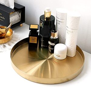 Exxacttorch 12 Inch Gold Round Metal Decorative Tray Stainless Steel Golden Serving Tray Brass Circle Table Platter Tray for Bathroom Vanity Counter Desktop Dinner Table