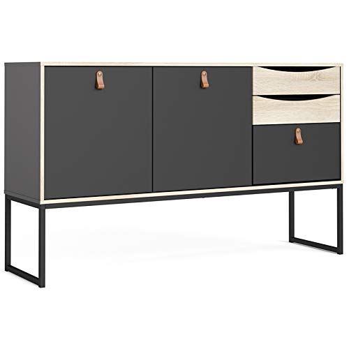 Tvilum, Black Matte and Oak Structure Stubbe 2 Door Sideboard with 3 Drawers