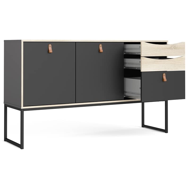 Tvilum, Black Matte and Oak Structure Stubbe 2 Door Sideboard with 3 Drawers