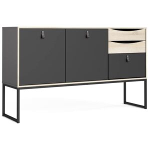 Tvilum, Black Matte and Oak Structure Stubbe 2 Door Sideboard with 3 Drawers