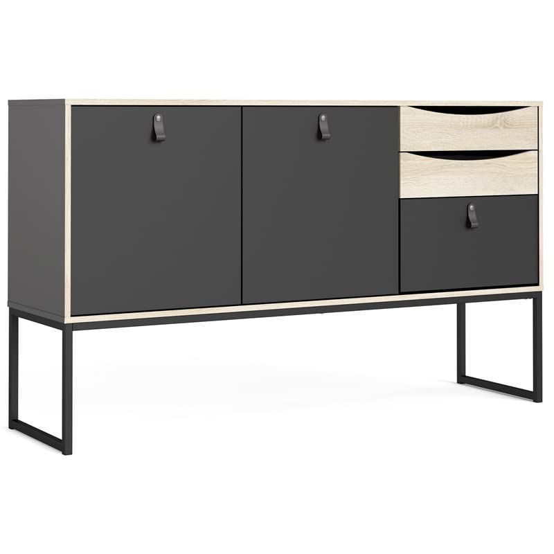 Tvilum, Black Matte and Oak Structure Stubbe 2 Door Sideboard with 3 Drawers