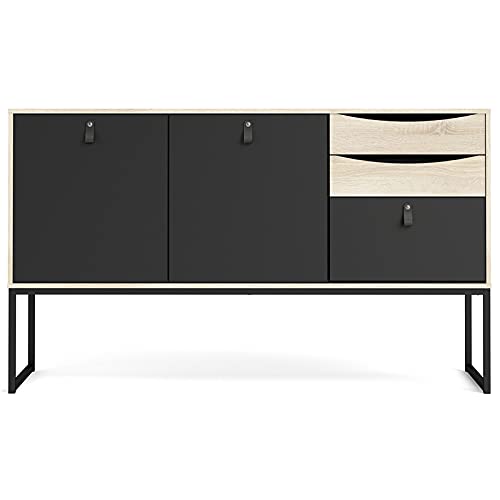 Tvilum, Black Matte and Oak Structure Stubbe 2 Door Sideboard with 3 Drawers