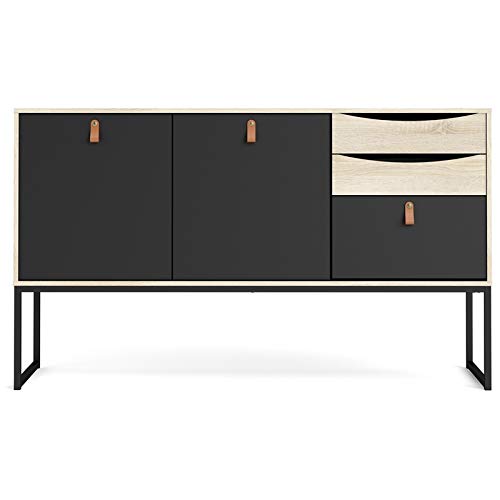 Tvilum, Black Matte and Oak Structure Stubbe 2 Door Sideboard with 3 Drawers
