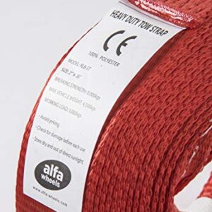 HiGear 9 Ton 2 Inch X 30 Ft. Polyester Tow Strap Rope 2 Loops 20,000lb Towing Recovery by Alfa Wheels (2in 30ft 2x30, Red)