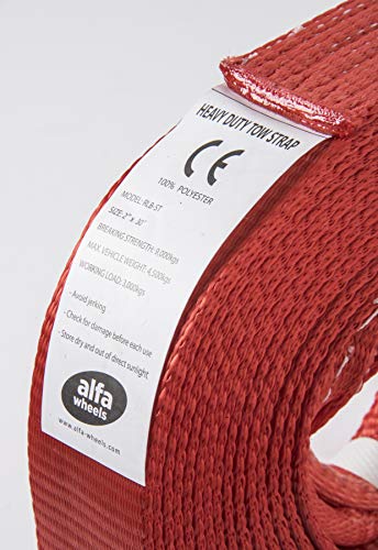 HiGear 9 Ton 2 Inch X 30 Ft. Polyester Tow Strap Rope 2 Loops 20,000lb Towing Recovery by Alfa Wheels (2in 30ft 2x30, Red)