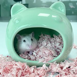 AmazeFun Small Pet Hideout Ceramic Adorable House Cozy Bed for Gerbils Hamsters Mice Mini Animals(Cyan)