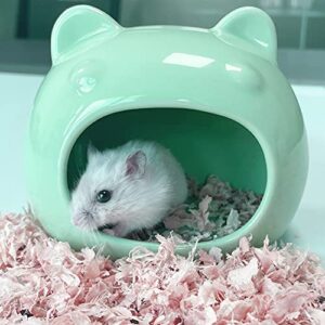 AmazeFun Small Pet Hideout Ceramic Adorable House Cozy Bed for Gerbils Hamsters Mice Mini Animals(Cyan)