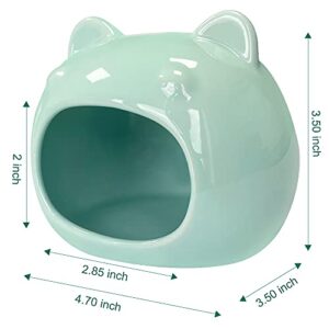 AmazeFun Small Pet Hideout Ceramic Adorable House Cozy Bed for Gerbils Hamsters Mice Mini Animals(Cyan)