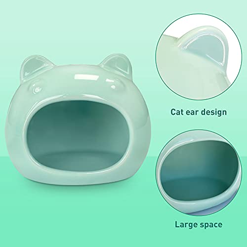 AmazeFun Small Pet Hideout Ceramic Adorable House Cozy Bed for Gerbils Hamsters Mice Mini Animals(Cyan)