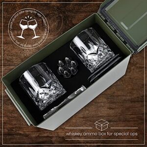 Titan LSO Whiskey Glasses and Whiskey Stones in Unique Tactical Box Display | Ideal Groomsmen Gifts Whiskey Gifts for Men | Bourbon Whiskey Cocktail Glasses, Coasters and Tongs… (with Whiskey Stones)