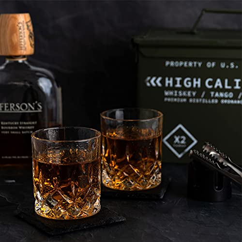 Titan LSO Whiskey Glasses and Whiskey Stones in Unique Tactical Box Display | Ideal Groomsmen Gifts Whiskey Gifts for Men | Bourbon Whiskey Cocktail Glasses, Coasters and Tongs… (with Whiskey Stones)