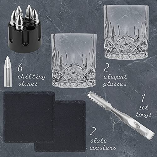 Titan LSO Whiskey Glasses and Whiskey Stones in Unique Tactical Box Display | Ideal Groomsmen Gifts Whiskey Gifts for Men | Bourbon Whiskey Cocktail Glasses, Coasters and Tongs… (with Whiskey Stones)