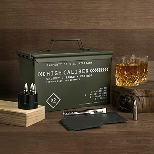 Titan LSO Whiskey Glasses and Whiskey Stones in Unique Tactical Box Display | Ideal Groomsmen Gifts Whiskey Gifts for Men | Bourbon Whiskey Cocktail Glasses, Coasters and Tongs… (with Whiskey Stones)