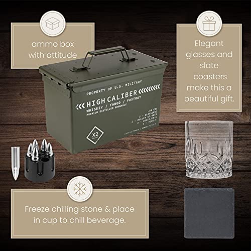 Titan LSO Whiskey Glasses and Whiskey Stones in Unique Tactical Box Display | Ideal Groomsmen Gifts Whiskey Gifts for Men | Bourbon Whiskey Cocktail Glasses, Coasters and Tongs… (with Whiskey Stones)