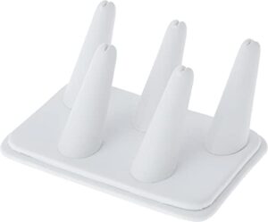 plymor white faux leather ring finger display, five on rectangular base, 5.25" w x 3.625" d x 2.25" h