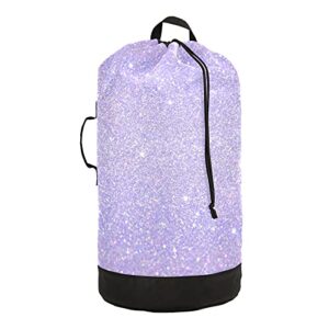 xigua shiny glitter lavender laundry backpack bag, extra large laundry bag with straps, portable backpack laundry bag for college dorm, apartment, laundromat