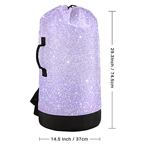 xigua Shiny Glitter Lavender Laundry Backpack Bag, Extra Large Laundry Bag with Straps, Portable Backpack Laundry Bag for College Dorm, Apartment, Laundromat