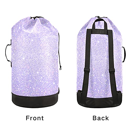 xigua Shiny Glitter Lavender Laundry Backpack Bag, Extra Large Laundry Bag with Straps, Portable Backpack Laundry Bag for College Dorm, Apartment, Laundromat