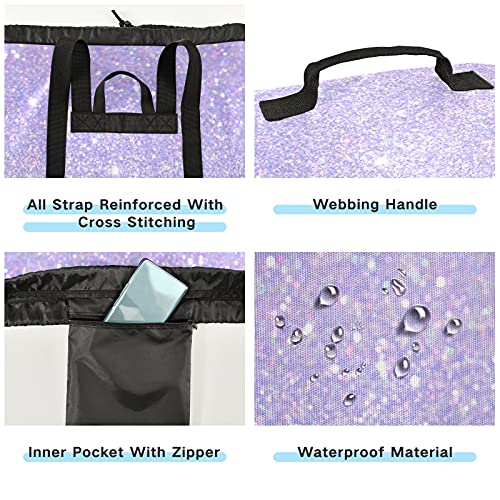 xigua Shiny Glitter Lavender Laundry Backpack Bag, Extra Large Laundry Bag with Straps, Portable Backpack Laundry Bag for College Dorm, Apartment, Laundromat